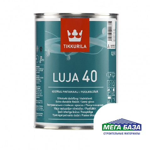 Краска водно-дисперсионная акрилатная TIKKURILA LUJA 40 для влажных помещений полуглянцевая 0,9 л