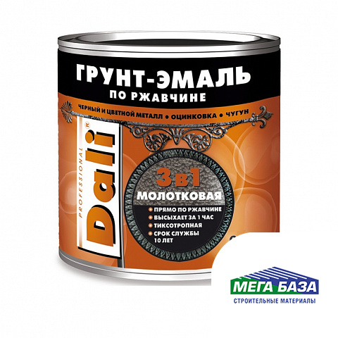 Грунт-эмаль по ржавчине 3-в-1 DALI молотковая зелёная 0,75 л
